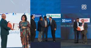 MoUs with (from L to R) Autodesk, signed by Ms. Kamolika Gupta Peres, VP of APAC at Autodesk, and Mr. Bimal Patwari, CEO & Co-founder, Pinnacle Infotech; Bentley Systems, signed by Mr. Sunil MK, Director of Market Development, APAC, from Bentley Systems, 