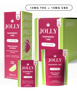 jolly cannabis 1:1 THC and CBD 15mg gummies in 2ct pouches