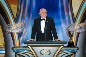 Tom Doherty, president and publisher Tor Books, at the 2015 Writers of the Future Awards celebration receiving his L. Ron Hubbard Lifetime Achievement Award