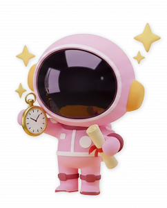 Pink astronaut holding a flag and briefcase symbolizing global expansion and PayrollCalculatorAI powered by GCE NEXUS