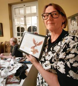 Susan Hogarth with her award for taking personal risk to defend the rights of others.