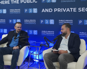 Amjad Jaber (right), CEO of Indus Road & Bridge and author of No Shortcuts: What It Really Takes, speaks with colleague and industry expert Dustin Darby during a recorded leadership conversation at the P3C Conference.