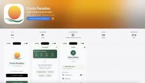Costa Paradiso travel app for Sardinia displayed on Apple Store with AI-powered features