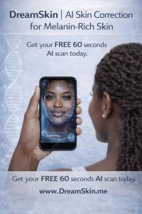 AI face scan analysing melanin rich skin on DreamSkin platform generating personalised skincare routine