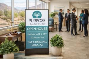 Image of lobby shows the concept of Purpose invites professionals in justice-related fields to attend an Open House on Friday, April 10th from 10 AM to Noon at 1136 S. Oakland, Mesa, AZ