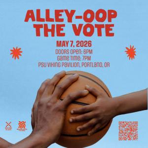 A flyer promoting the Alley-Oop the Vote benefit basketball game presented by Imagine Black and Imagine Black Futures on May 7, 2026