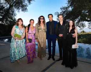 (L-R) Nicole Muj, Carole Marini, Pooja Batra, Gilles Marini, Luca della Valle, and Callie Deets at Jonathan Baker's Annual Oscar Viewing Event, Baker Manor, Beverly Hills Photo Credit: Lizeth Ramirez. Images courtesy of Kultura PR International.
