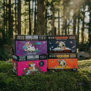 Eligible Schilling Cider flavors for 5% giveback includes Excelsior Imperial Apple, Excelsior Imperial Mango, Moon Berries and Keep It Wild Black Currant Limited Release Flavor