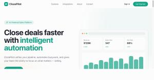 ClozePilot homepage showing AI sales platform dashboard