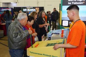 Visitors to the Taiwan pavilion played Taiwanese pinball