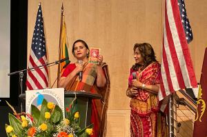 Aeshea Jayasinghe (right), vice president of the Sri Lanka Foundation, and Naseema Qureshi, The Way to Happiness Ambassador to South Asia, were the guest speakers.