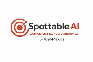 SpottableAI™ by WebMax Canada logo, featuring a red target icon representing AI search visibility and SEO services for Canadian trades, service industries and manufacturers.