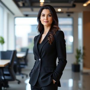 Portrait of Hana Dhanji, CEO and Founder of Cognitrex Inc., an enterprise SaaS workforce capability and learning based in Toronto, Canada. Professional corporate headshot featuring Hana Dhanji in a black blazer, arms crossed, in an office setting.