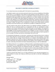 CEO Welcome Message_Revised Employee Handbook for the Sanford Housing Authority completed by sigma-Cogent Solutions, LLC