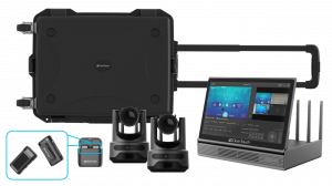 The Clear Touch Command Studio includes a touchscreen Capture Console, wireless PTZ cameras with 20x optical zoom, and lapel microphones, along with a rugged, weather-resistant travel case for transportation and storage.