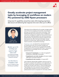 Front page of a report titled 'Greatly accelerate project management tasks by leveraging AI workflows on modern PCs powered by AMD Ryzen processors'