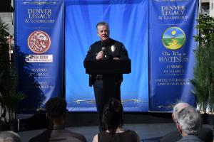 Aurora Police Chief Todd Chamberlain delivers remarks during the Denver Legacy & Leadership event recognizing 43 years of community-based youth intervention by Reverend Leon Kelly and Open Door Youth Gang Alternatives and 15 year partnership with The Way 