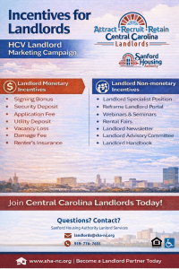 Attract-Recruit-Retain Central Carolina Landlords' Incentives Flyer