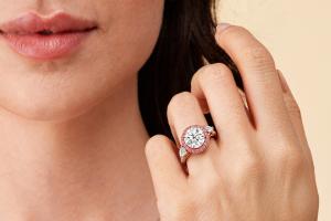 Girl wearing with clarity's pink accent diamond engagement ring