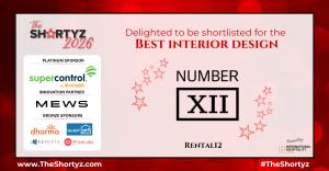 The Shortyz Awards 2026 Best Interior Design shortlist badge featuring RENTAL12