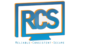 Reno Computer Service Logo in light blue with orange outlines