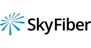 Sky Fiber Internet logo featuring a blue radial burst design