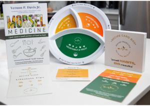 Morsel Medicine Kit featuring portion-control plate, meal and lifestyle cards, and Morsel Medicine book