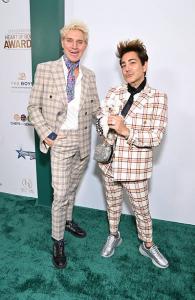 Celebrity fashion designers, reality TV stars and podcast hosts Pol’ Atteu and Patrik Simpson arrived on the CFB Foundation "Green Carpet" in support of senior advocacy. Photo: Michael Tullberg/Getty