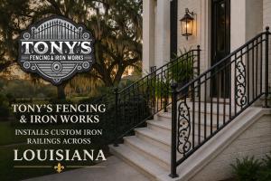 Custom iron railing installation in Louisiana by Tony’s Fencing & Iron Works