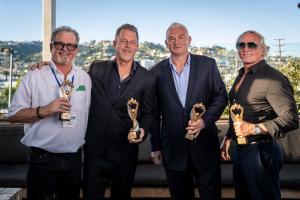 Raymond Navis, Founder of The Canna Pac with executives Barry Walker, Patrick Eriksson, and Toby Skard at the Influential Executives of Cannabis awards in West Hollywood, CA.