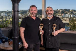 Honorees Mishka and Slava Ashbel, owners of MMD Shops at the Influential Executives of Cannabis awards in West Hollywood, CA.