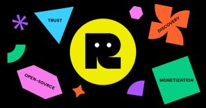 Robutler R logo in yellow circle surrounded by simple colorful geometric shapes on a black background.