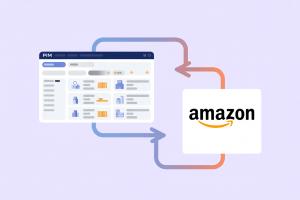 Illustration showing AtroPIM integrated with Amazon for centralized product data management