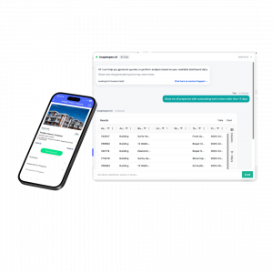 SnapInspect AI chat helping a property manager quickly find inspection details and answers inside a report