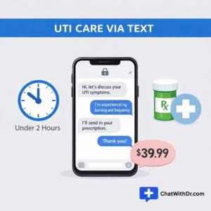 ChatWithDr.com online UTI treatment $39.99 flat fee text-based doctor consultation no insurance needed