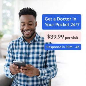 ChatWithDr.com mobile telehealth $39.99 flat rate 30 minute to 4 hour response time all 50 states