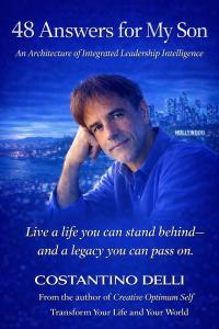 Book cover of 48 Answers for My Son by Costantino Delli, a cinematic memoir presenting a framework for integrated leadership and self-mastery