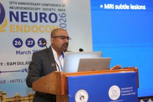 Dr Mohana Rao Patibandla presenting on endoscopic pituitary surgery at Neuroendocon 2026 conference in Jaipur