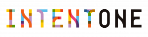 Intent One logo with multicolour data-inspired typography on dark background