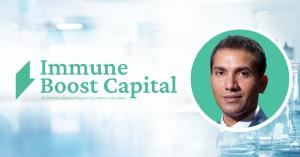 The Immune Boost Capital Logo and Sai Nandi appear in front of a blurred lab background