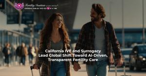 Couple arriving with luggage in California symbolizing fertility tourism, IVF and surrogacy travel, and the rise of AI-driven, transparent fertility care in San Diego.
