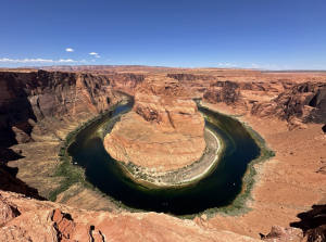 Horseshoe Bend in Page, Arizona, showing the Colorado River’s distinctive curve through layered sandstone formations.