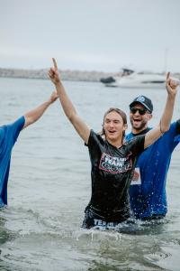 Celebration fills the water at Baptize California 2025 in Huntington Beach as one life is publicly declared changed by faith.