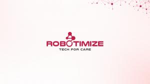 Robotimize Group logo with tagline Tech For Care on branded background