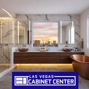 A newly remodeled luxury kitchen in Summerlin featuring custom white shaker cabinets and a large marble island.