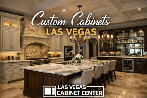 Professional installation team installing modern gray kitchen cabinets in a Henderson home.