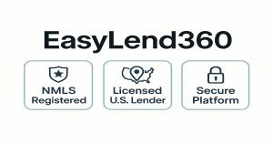 EasyLend360 trust badges showing NMLS registration, licensed lender, and secure platform