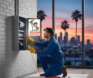 Professional Los Angeles Electrician installing a Level 2 EV charging station at a residential home.