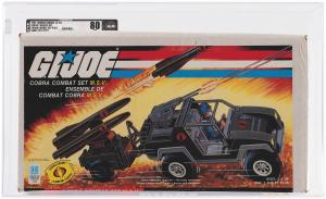 Rare G.I. Joe Cobra Combat Set MSV, consisting of a modified Stinger (Cobra Night Attack 4-WD) and a matching black Cobra version of the MMS (Mobile Missile System), offered as a Sears Exclusive and only made available for purchase in Canada. Sold for $31