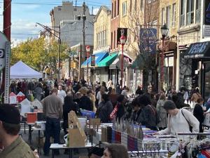 The scene of the South Street street fair from afar. Lots of people